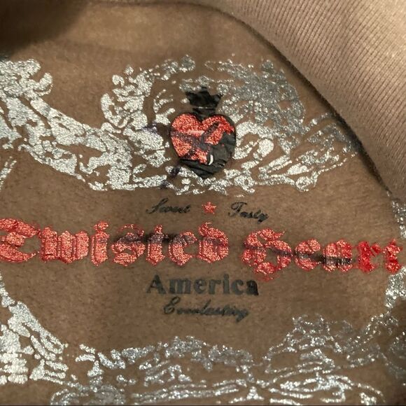 Y2K Twisted Heart Cotton Key Zip-Up Hoodie Rhinestones Bling‎ Crystals Small - Picture 6 of 7